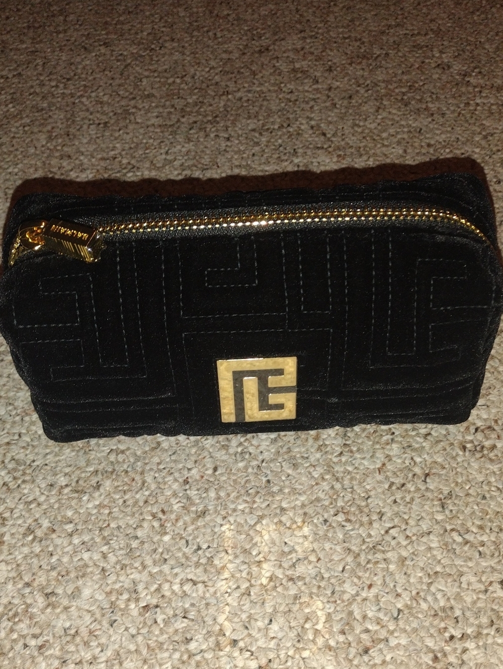 Balmain Black Quilted Velvet Pouch with Gold Hardware